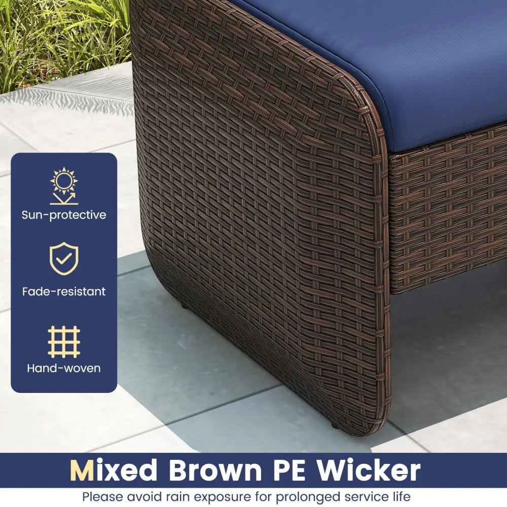 2 Pieces Outdoor Patio PE Wicker Ottomans with Removable Cushions-Navy - Navy - Outdoor Seating & Patio Chairs
