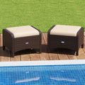 2 Pieces Outdoor Patio PE Wicker Ottomans with Removable Cushions-Beige - Beige - Outdoor Seating & Patio Chairs