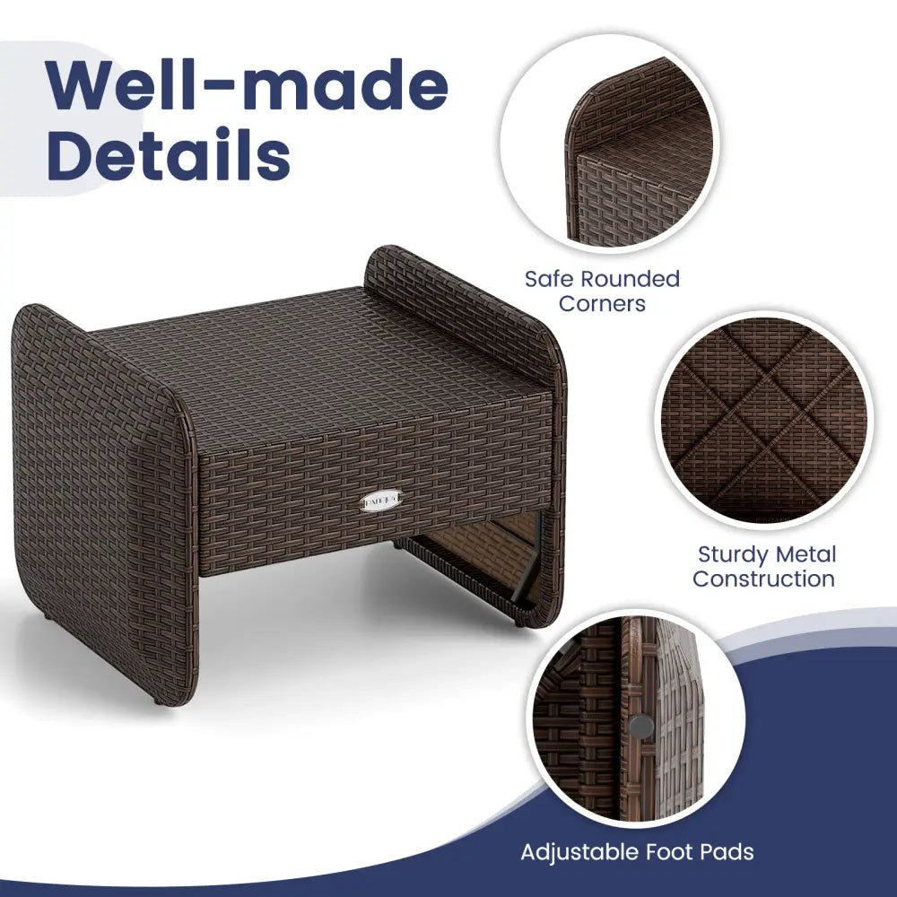 2 Pieces Outdoor Patio PE Wicker Ottomans with Removable Cushions-Navy - Navy - Outdoor Seating & Patio Chairs