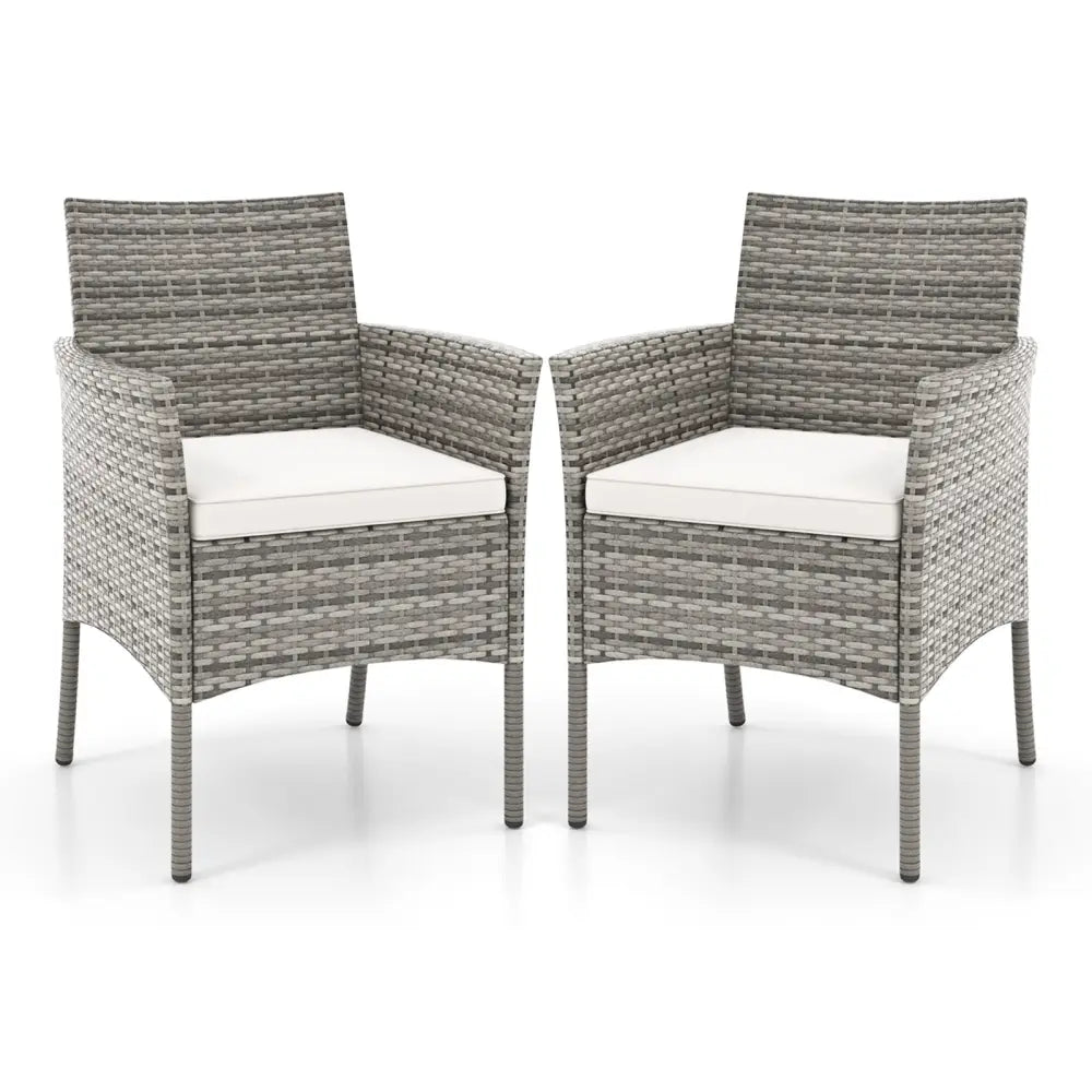 2 Pieces Outdoor PE Rattan Armchairs with Cozy Seat Cushions-White - White - Patio Dining Chairs
