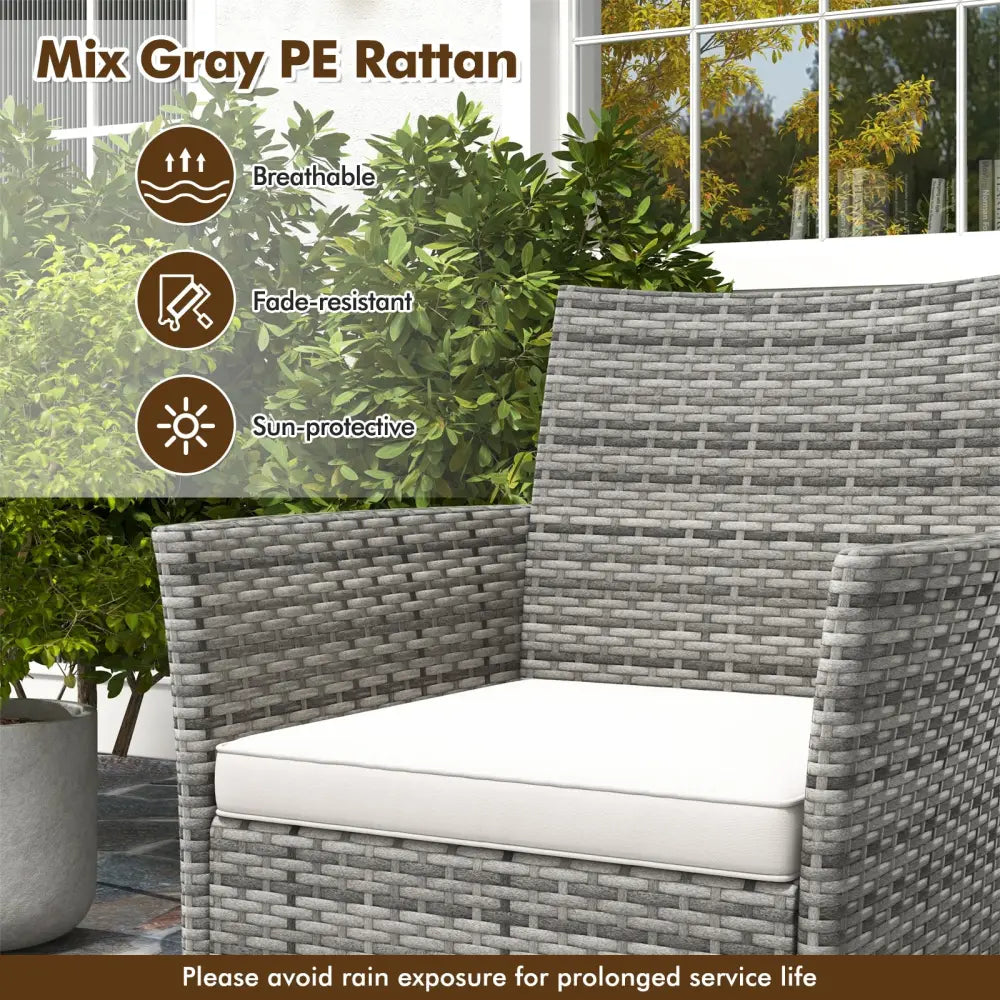 2 Pieces Outdoor PE Rattan Armchairs with Cozy Seat Cushions-White - White - Patio Dining Chairs