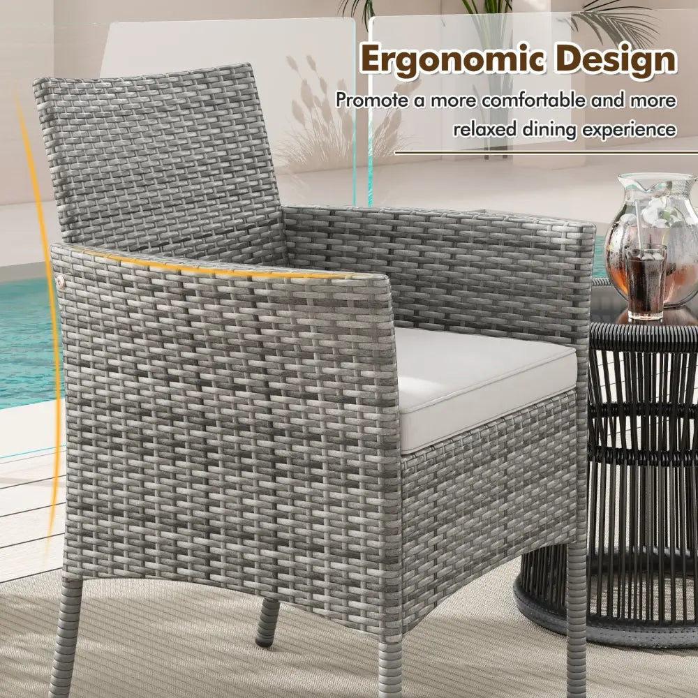 2 Pieces Outdoor PE Rattan Armchairs with Cozy Seat Cushions-White - White - Patio Dining Chairs