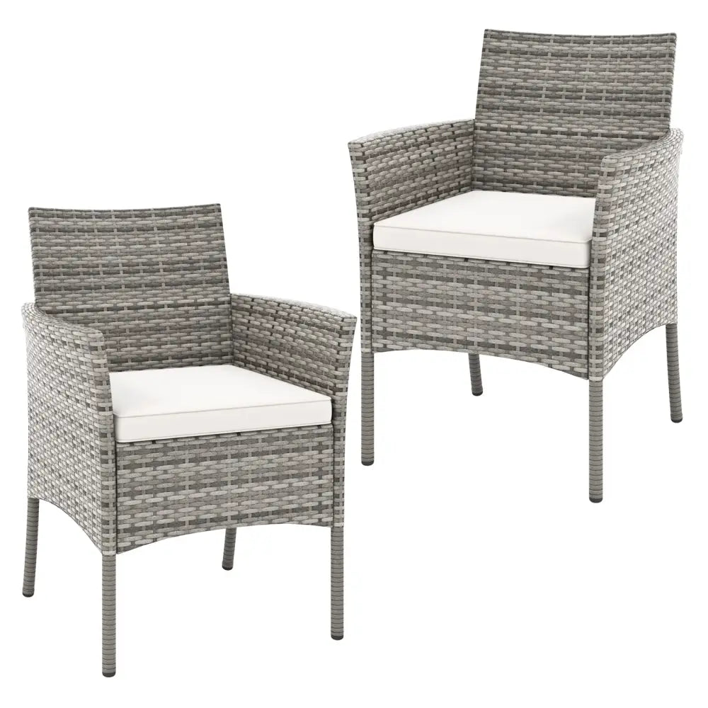 2 Pieces Outdoor PE Rattan Armchairs with Cozy Seat Cushions-White - White - Patio Dining Chairs