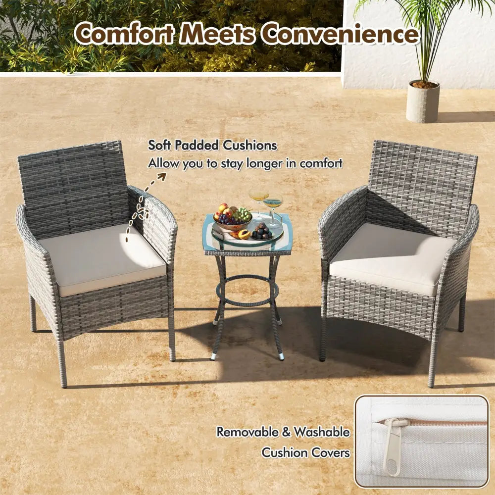 2 Pieces Outdoor PE Rattan Armchairs with Cozy Seat Cushions-White - White - Patio Dining Chairs