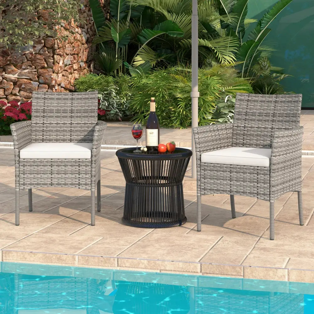 2 Pieces Outdoor PE Rattan Armchairs with Cozy Seat Cushions-White - White - Patio Dining Chairs