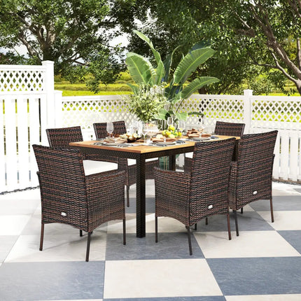 2 Pieces Outdoor PE Rattan Armchairs with Removable Cushions - Brown - Patio Dining Chairs