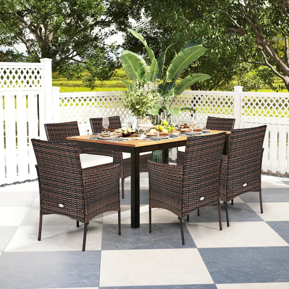 2 Pieces Outdoor PE Rattan Armchairs with Removable Cushions - Brown - Patio Dining Chairs