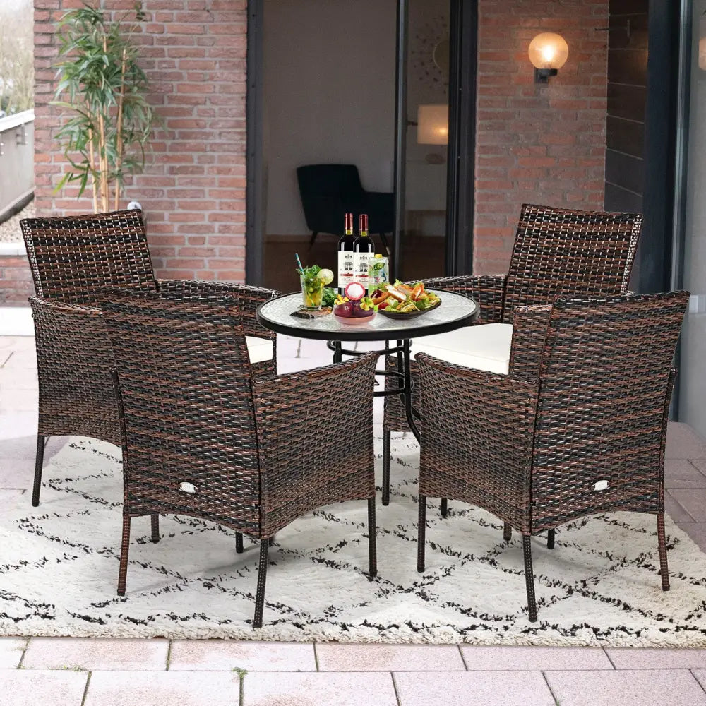 2 Pieces Outdoor PE Rattan Armchairs with Removable Cushions - Brown - Patio Dining Chairs