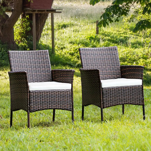 2 Pieces Outdoor PE Rattan Armchairs with Removable Cushions - Brown - Patio Dining Chairs
