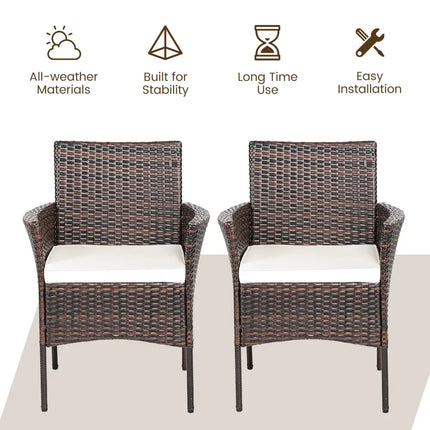 2 Pieces Outdoor PE Rattan Armchairs with Removable Cushions - Brown - Patio Dining Chairs