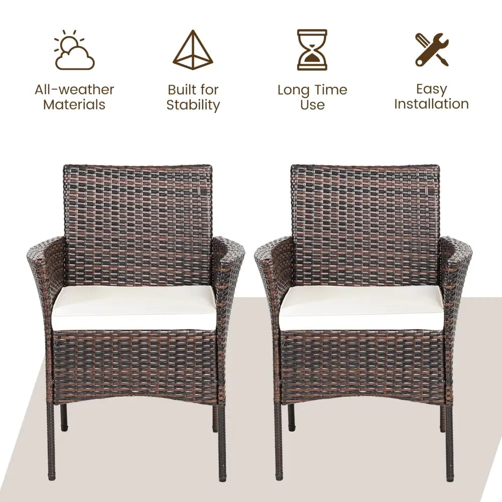 2 Pieces Outdoor PE Rattan Armchairs with Removable Cushions - Brown - Patio Dining Chairs