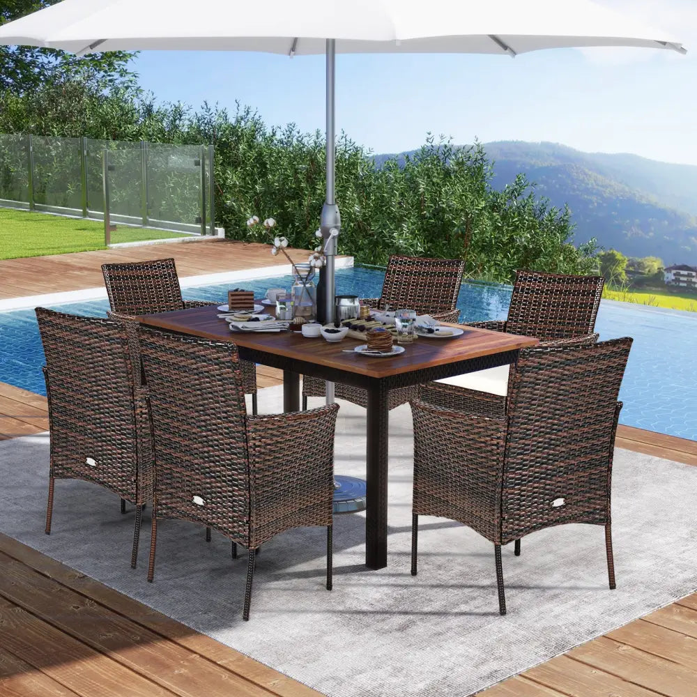 2 Pieces Outdoor PE Rattan Armchairs with Removable Cushions - Brown - Patio Dining Chairs