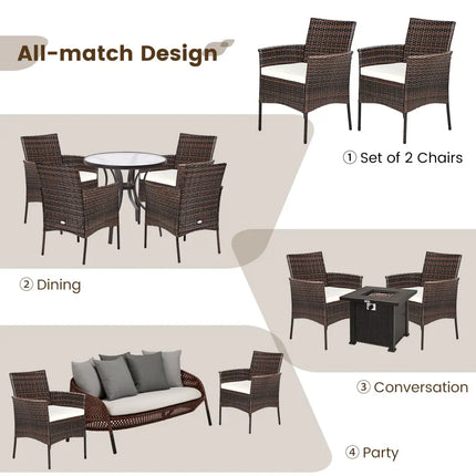 2 Pieces Outdoor PE Rattan Armchairs with Removable Cushions - Brown - Patio Dining Chairs