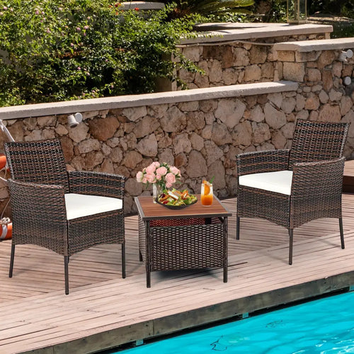 2 Pieces Outdoor PE Rattan Armchairs with Removable Cushions - Brown - Patio Dining Chairs
