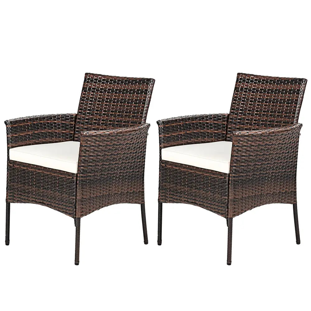 2 Pieces Outdoor PE Rattan Armchairs with Removable Cushions - Brown - Patio Dining Chairs