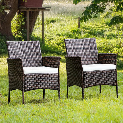 2 Pieces Outdoor PE Rattan Armchairs with Removable Cushions - Brown - Patio Dining Chairs