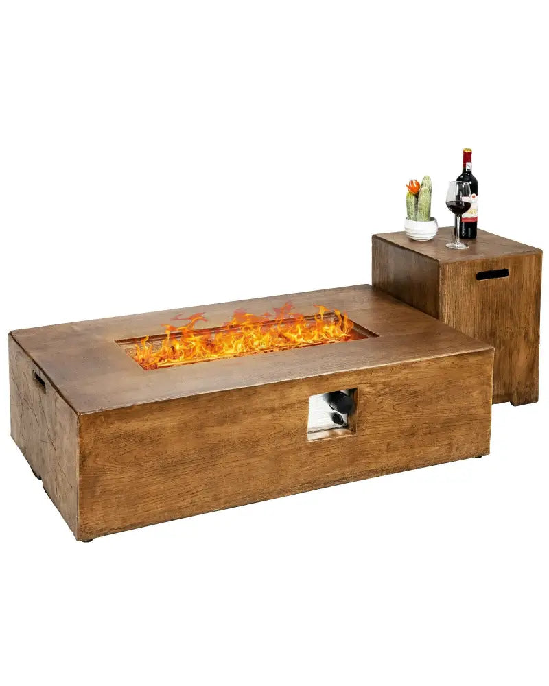2 Pieces Outdoor Propane Fire Pit Table Set - Fire Pit Tables