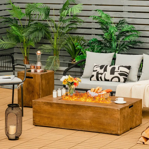 2 Pieces Outdoor Propane Fire Pit Table Set - Fire Pit Tables