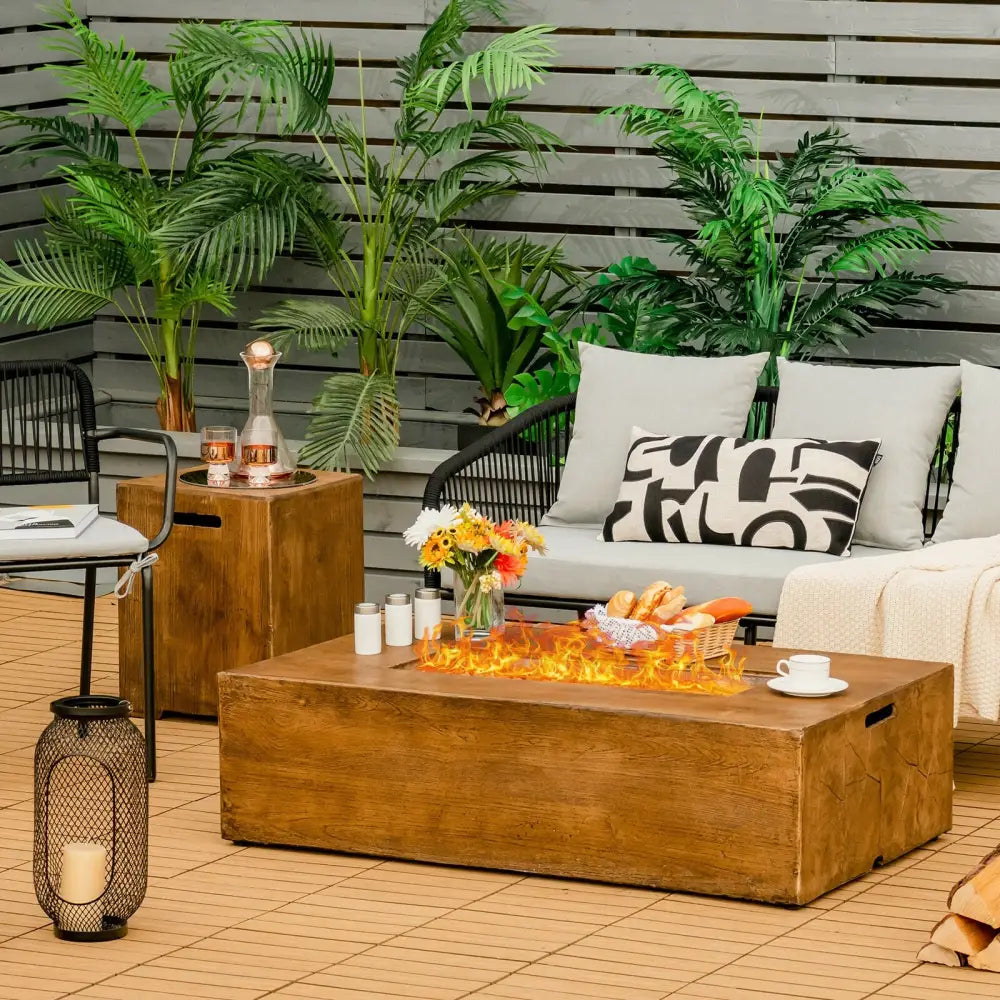2 Pieces Outdoor Propane Fire Pit Table Set - Fire Pit Tables