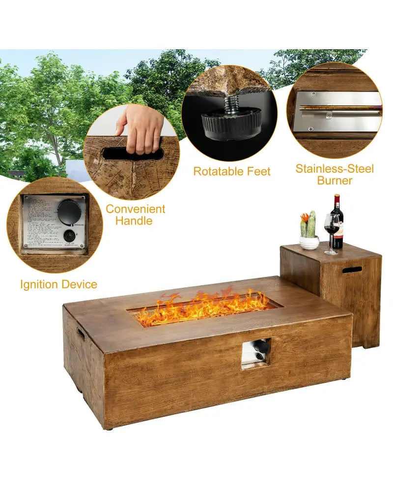 2 Pieces Outdoor Propane Fire Pit Table Set - Fire Pit Tables