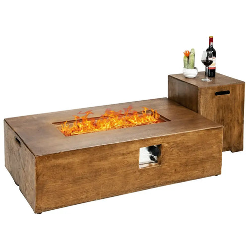 2 Pieces Outdoor Propane Fire Pit Table Set - Fire Pit Tables