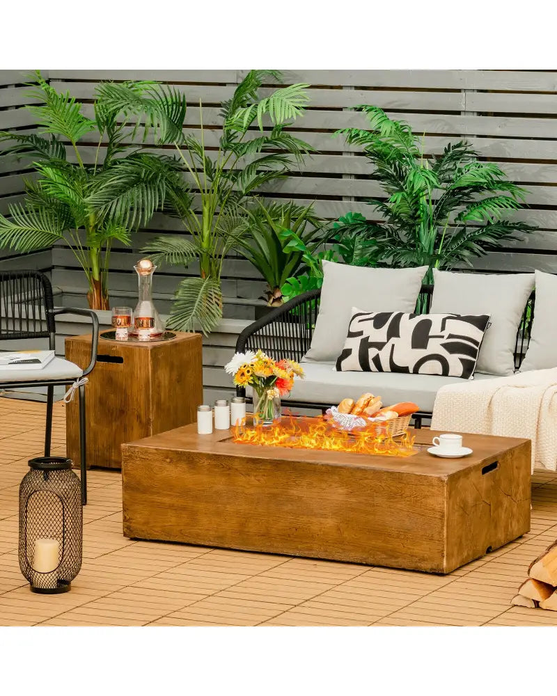 2 Pieces Outdoor Propane Fire Pit Table Set - Fire Pit Tables