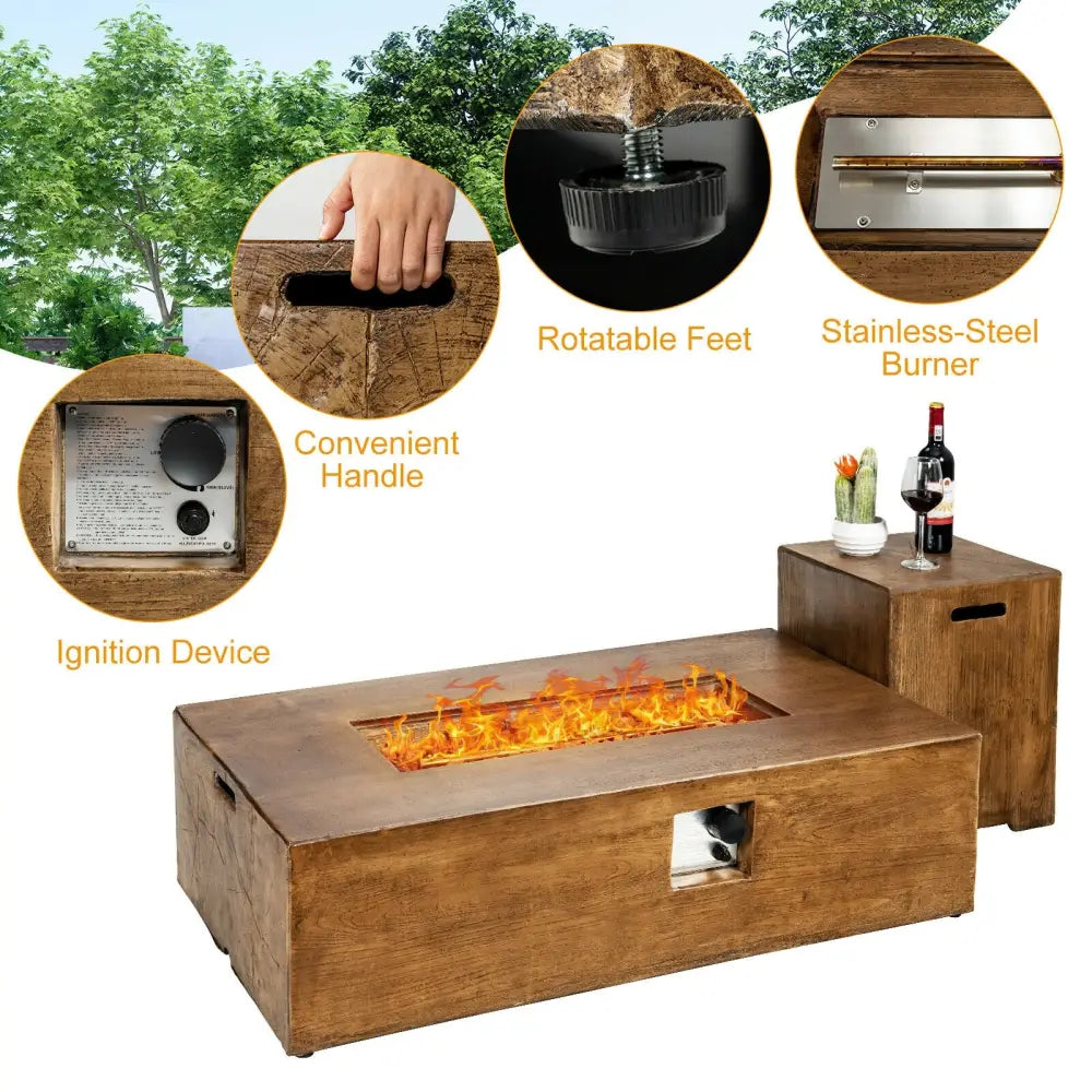2 Pieces Outdoor Propane Fire Pit Table Set - Fire Pit Tables