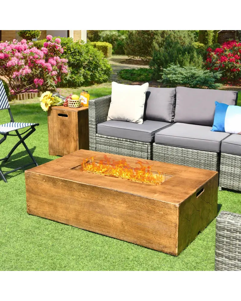 2 Pieces Outdoor Propane Fire Pit Table Set - Fire Pit Tables