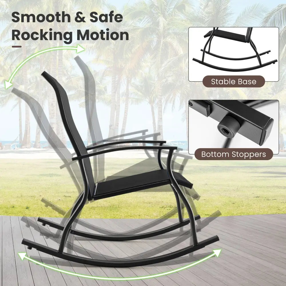 2 Pieces Outdoor Rocking Chairs with Breathable Backrest-Black - Black - Patio Rocking Chairs & Gliders