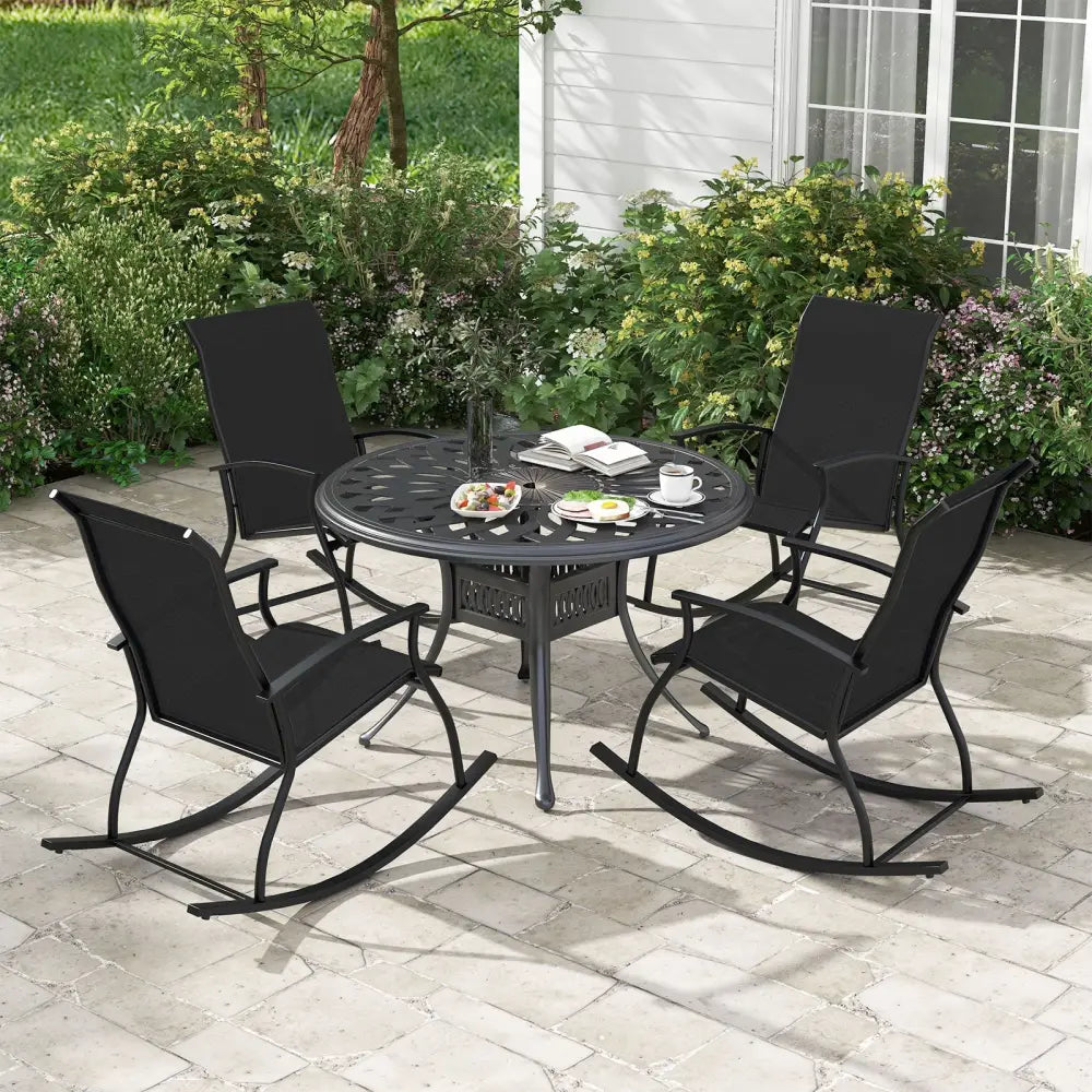 2 Pieces Outdoor Rocking Chairs with Breathable Backrest-Black - Black - Patio Rocking Chairs & Gliders