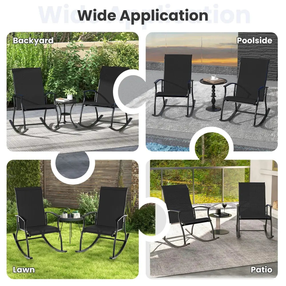 2 Pieces Outdoor Rocking Chairs with Breathable Backrest-Black - Black - Patio Rocking Chairs & Gliders