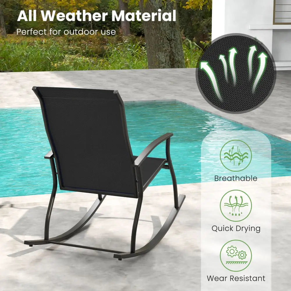 2 Pieces Outdoor Rocking Chairs with Breathable Backrest-Black - Black - Patio Rocking Chairs & Gliders