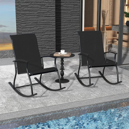 2 Pieces Outdoor Rocking Chairs with Breathable Backrest-Black - Black - Patio Rocking Chairs & Gliders