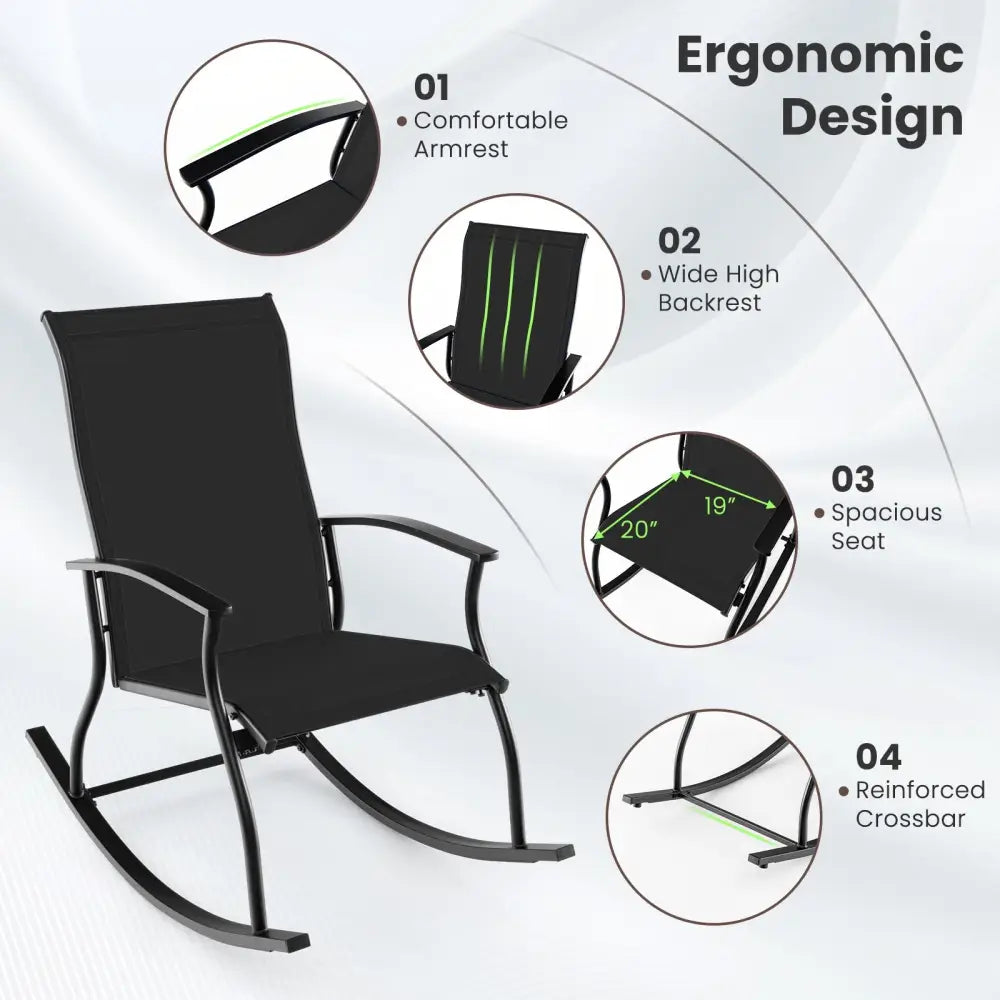 2 Pieces Outdoor Rocking Chairs with Breathable Backrest-Black - Black - Patio Rocking Chairs & Gliders