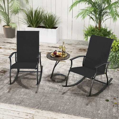 2 Pieces Outdoor Rocking Chairs with Breathable Backrest-Black - Black - Patio Rocking Chairs & Gliders