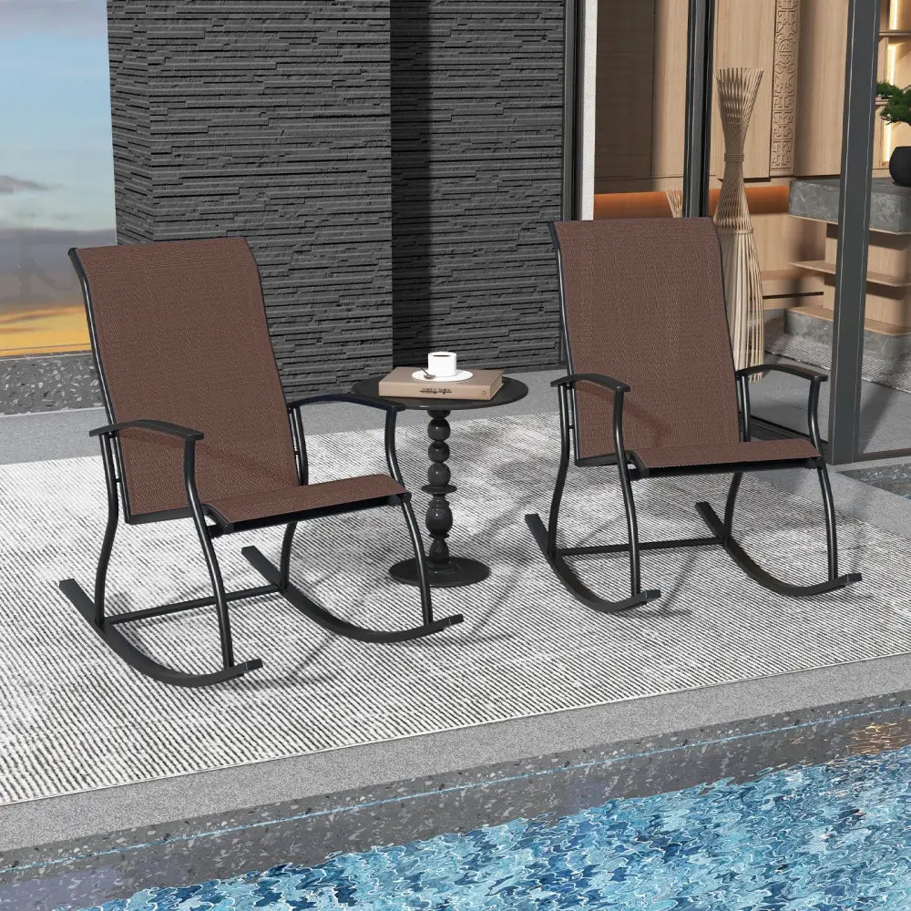 2 Pieces Outdoor Rocking Chairs with Breathable Backrest-Brown - Brown - Patio Rocking Chairs & Gliders