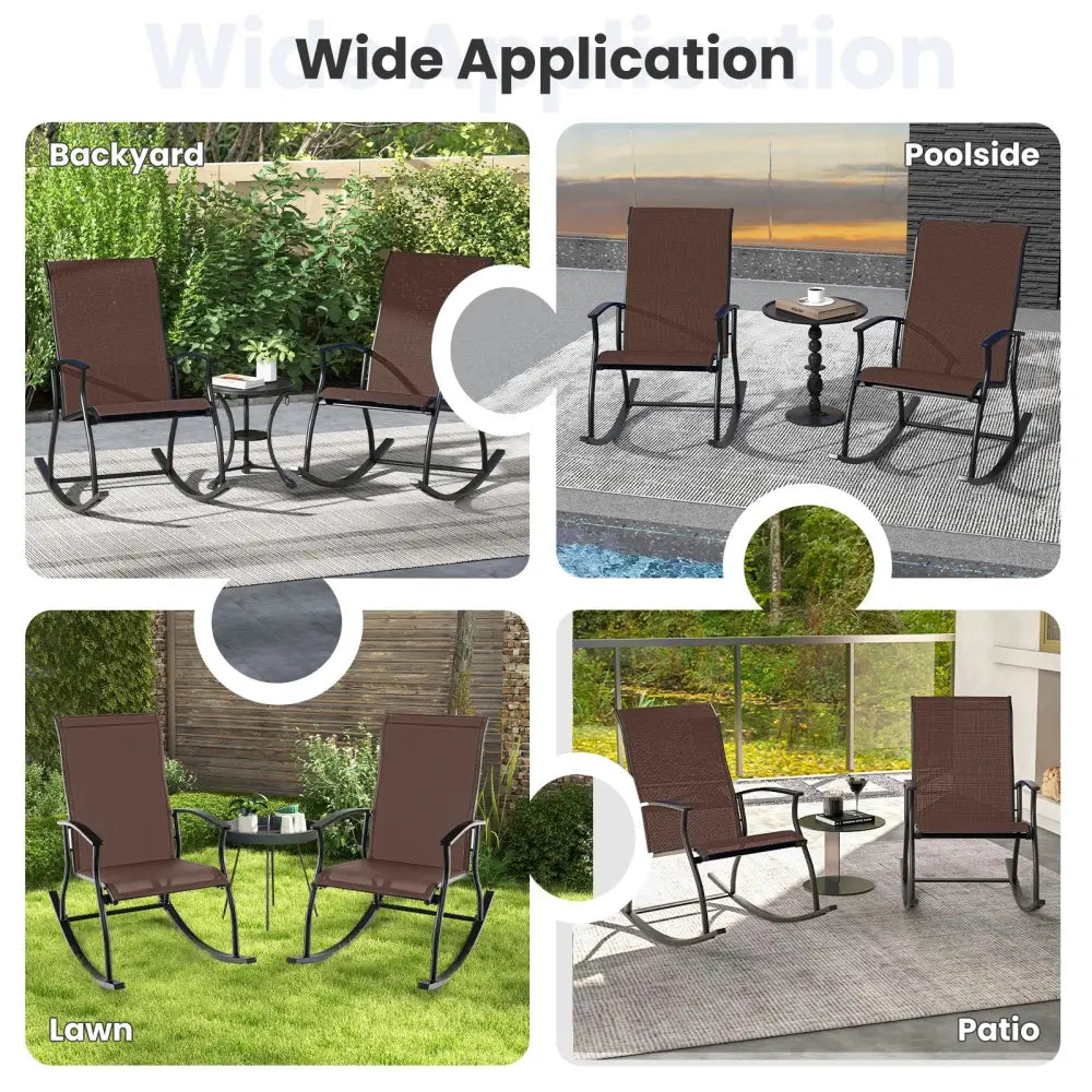 2 Pieces Outdoor Rocking Chairs with Breathable Backrest-Brown - Brown - Patio Rocking Chairs & Gliders