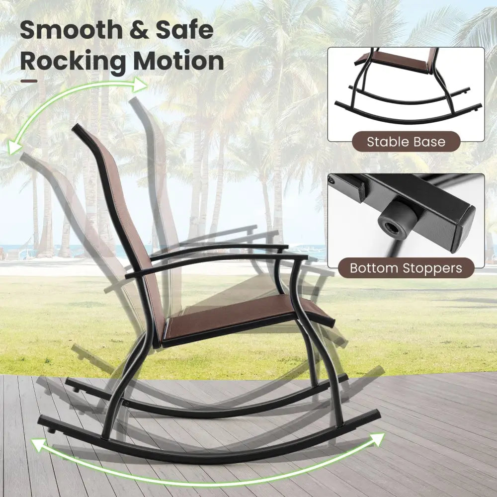 2 Pieces Outdoor Rocking Chairs with Breathable Backrest-Brown - Brown - Patio Rocking Chairs & Gliders