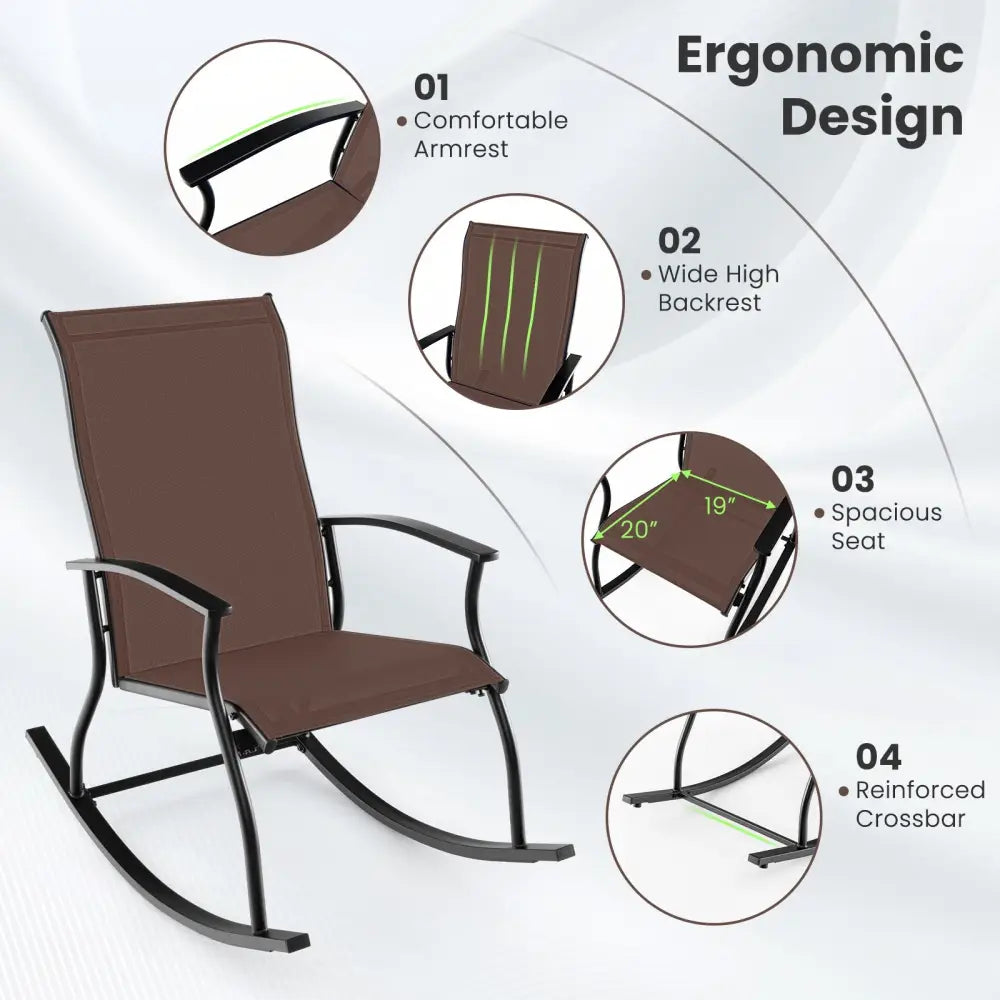 2 Pieces Outdoor Rocking Chairs with Breathable Backrest-Brown - Brown - Patio Rocking Chairs & Gliders