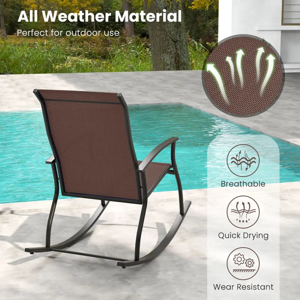2 Pieces Outdoor Rocking Chairs with Breathable Backrest-Brown - Brown - Patio Rocking Chairs & Gliders