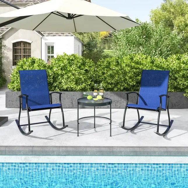 2 Pieces Outdoor Rocking Chairs with Breathable Backrest-Navy - Navy - Patio Rocking Chairs & Gliders