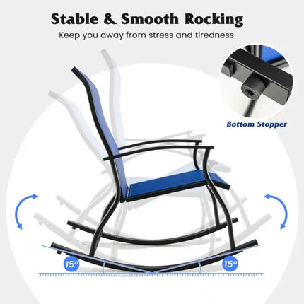 2 Pieces Outdoor Rocking Chairs with Breathable Backrest-Navy - Navy - Patio Rocking Chairs & Gliders
