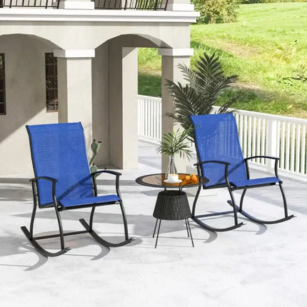 2 Pieces Outdoor Rocking Chairs with Breathable Backrest-Navy - Navy - Patio Rocking Chairs & Gliders
