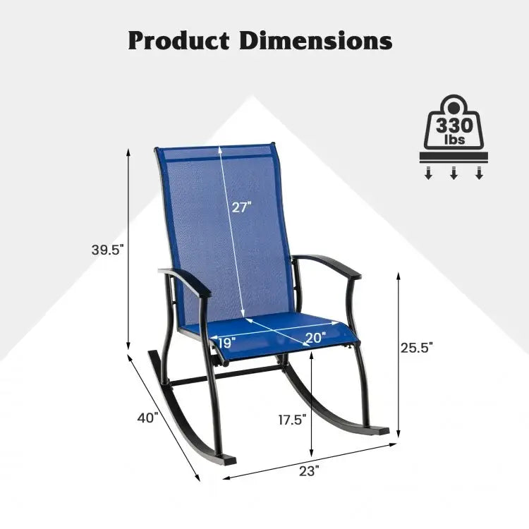 2 Pieces Outdoor Rocking Chairs with Breathable Backrest-Navy - Navy - Patio Rocking Chairs & Gliders