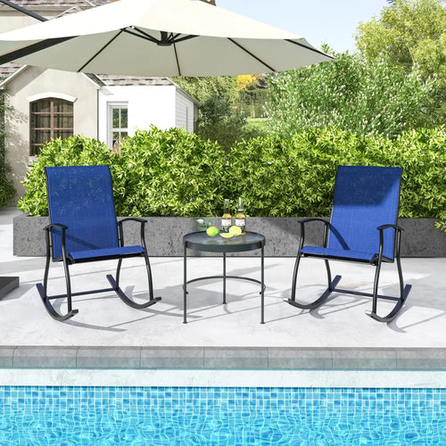 2 Pieces Outdoor Rocking Chairs with Breathable Backrest-Navy - Navy - Patio Rocking Chairs & Gliders