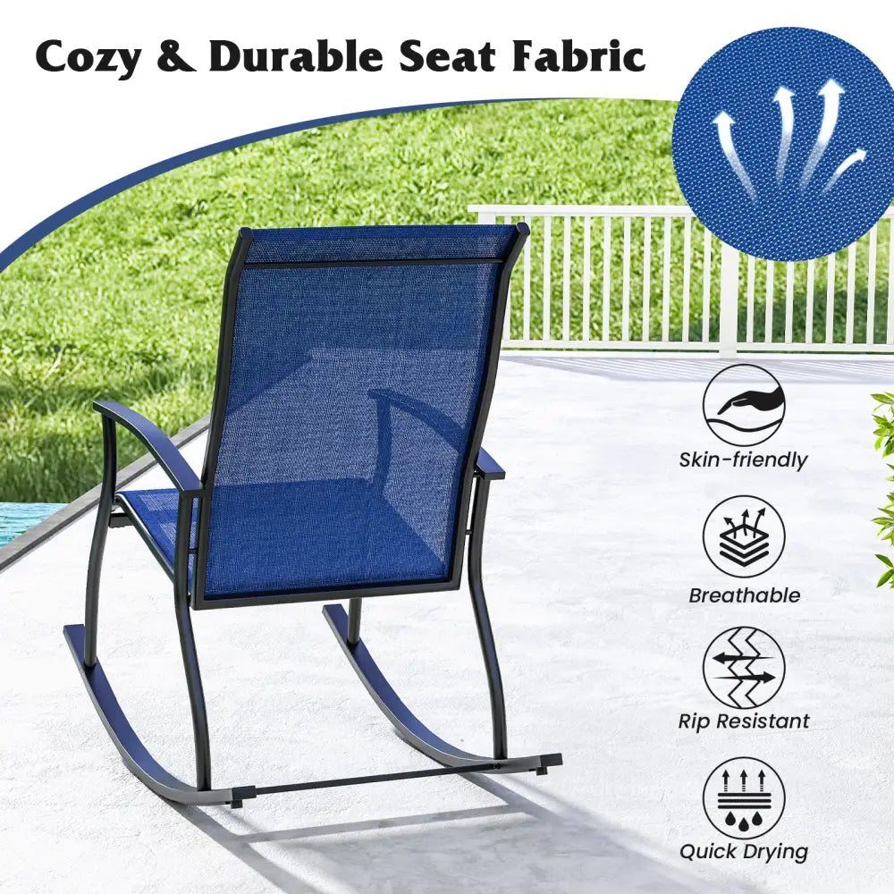 2 Pieces Outdoor Rocking Chairs with Breathable Backrest-Navy - Navy - Patio Rocking Chairs & Gliders