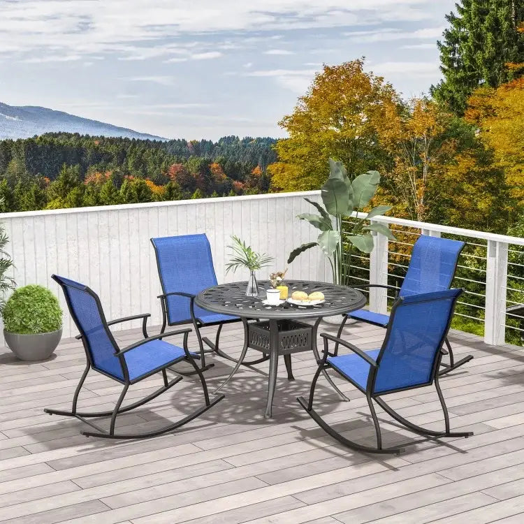 2 Pieces Outdoor Rocking Chairs with Breathable Backrest-Navy - Navy - Patio Rocking Chairs & Gliders