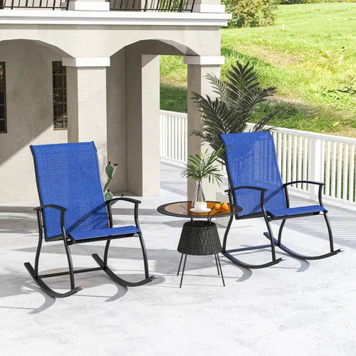 2 Pieces Outdoor Rocking Chairs with Breathable Backrest-Navy - Navy - Patio Rocking Chairs & Gliders