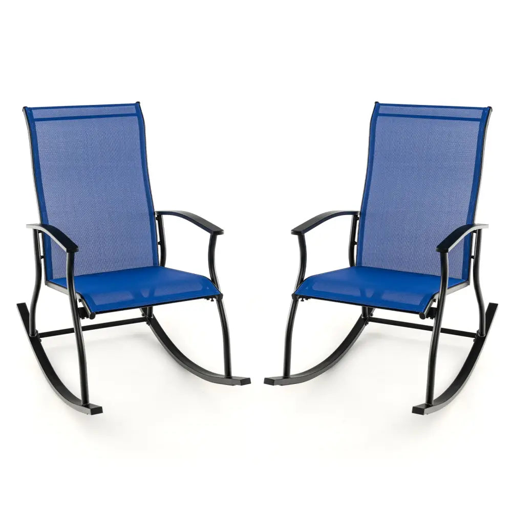2 Pieces Outdoor Rocking Chairs with Breathable Backrest-Navy - Navy - Patio Rocking Chairs & Gliders