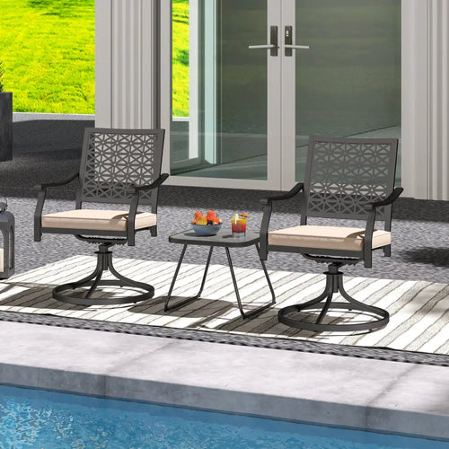 2 Pieces Outdoor Swivel Chairs Patio Dining Chairs with Padded Cushions-Beige - Beige - Patio Dining Chairs